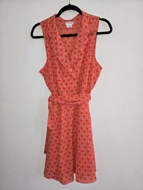 Cooperative Coral Dress with Flaming Printed Accents & Sleeveless - Size L